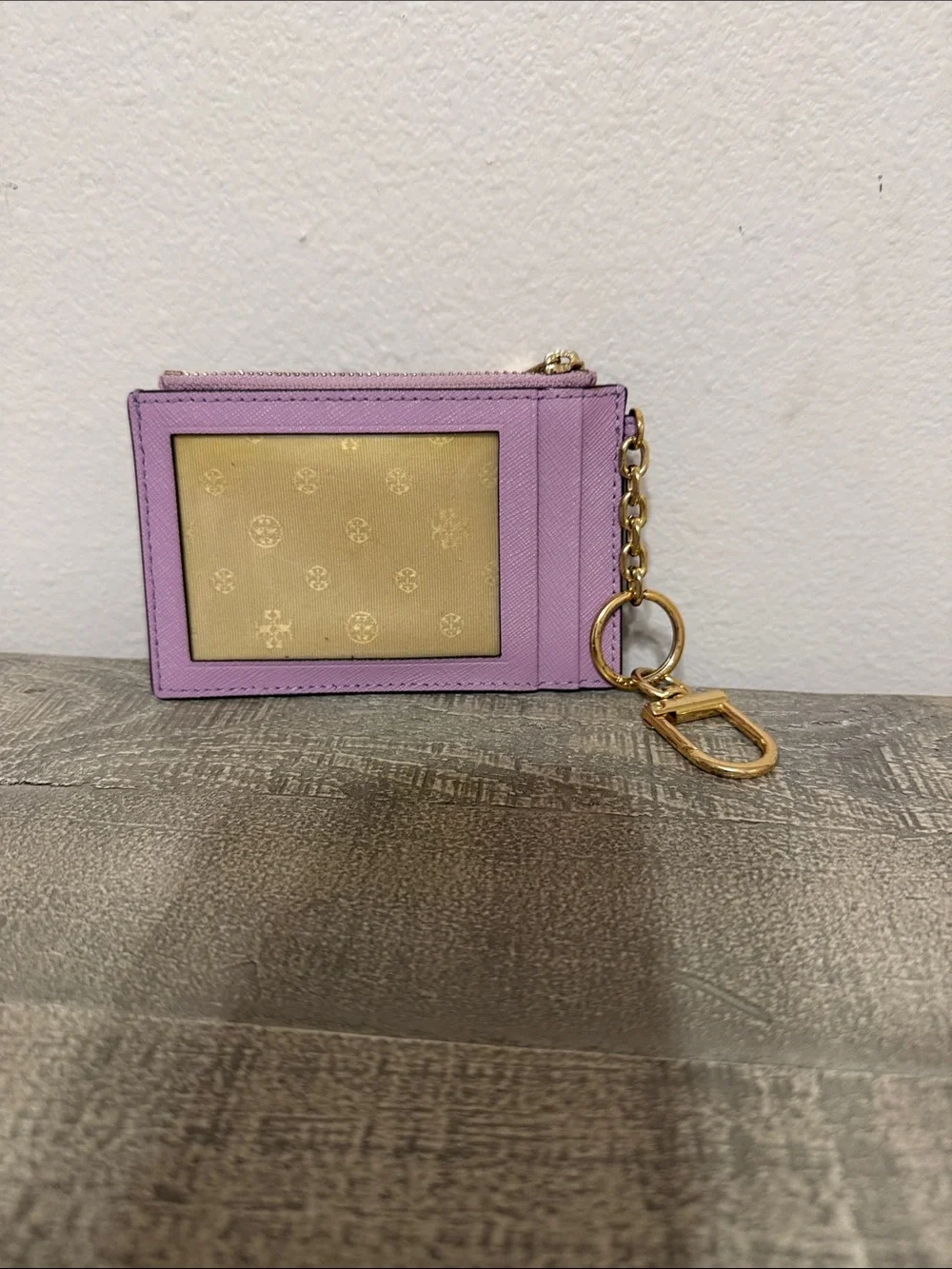 Tory Burch Lilac Saffiano Leather Key & Card Holder with Gold Hardware